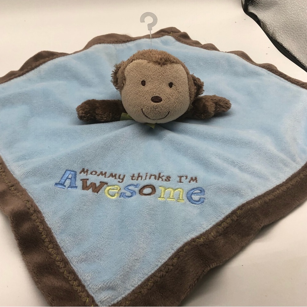 Carter's Baby Lovey Monkey Mommy Thinks I'm Awesome Blue Brown Rattle Plush